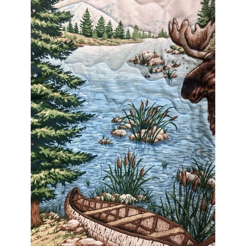 Handmade Fabric MOOSE Wildlife Quilted Wallhanging Panel 31